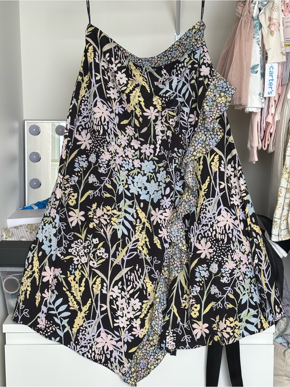 Calvin Klein Black Skirt with Pastel Floral Print